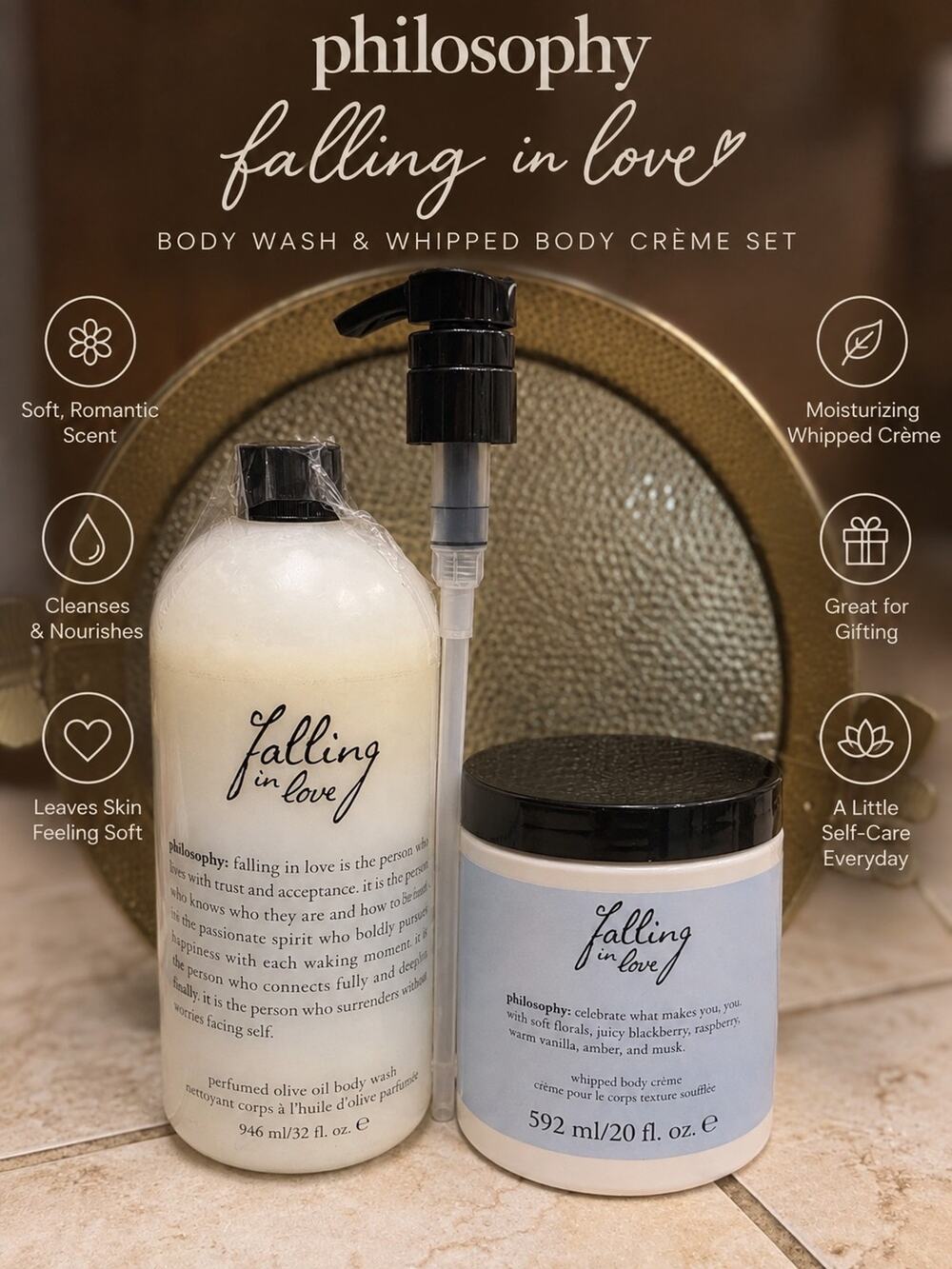 Philosophy Falling in Love Body Wash 32 oz & Whipped Body Creme 20 oz Set